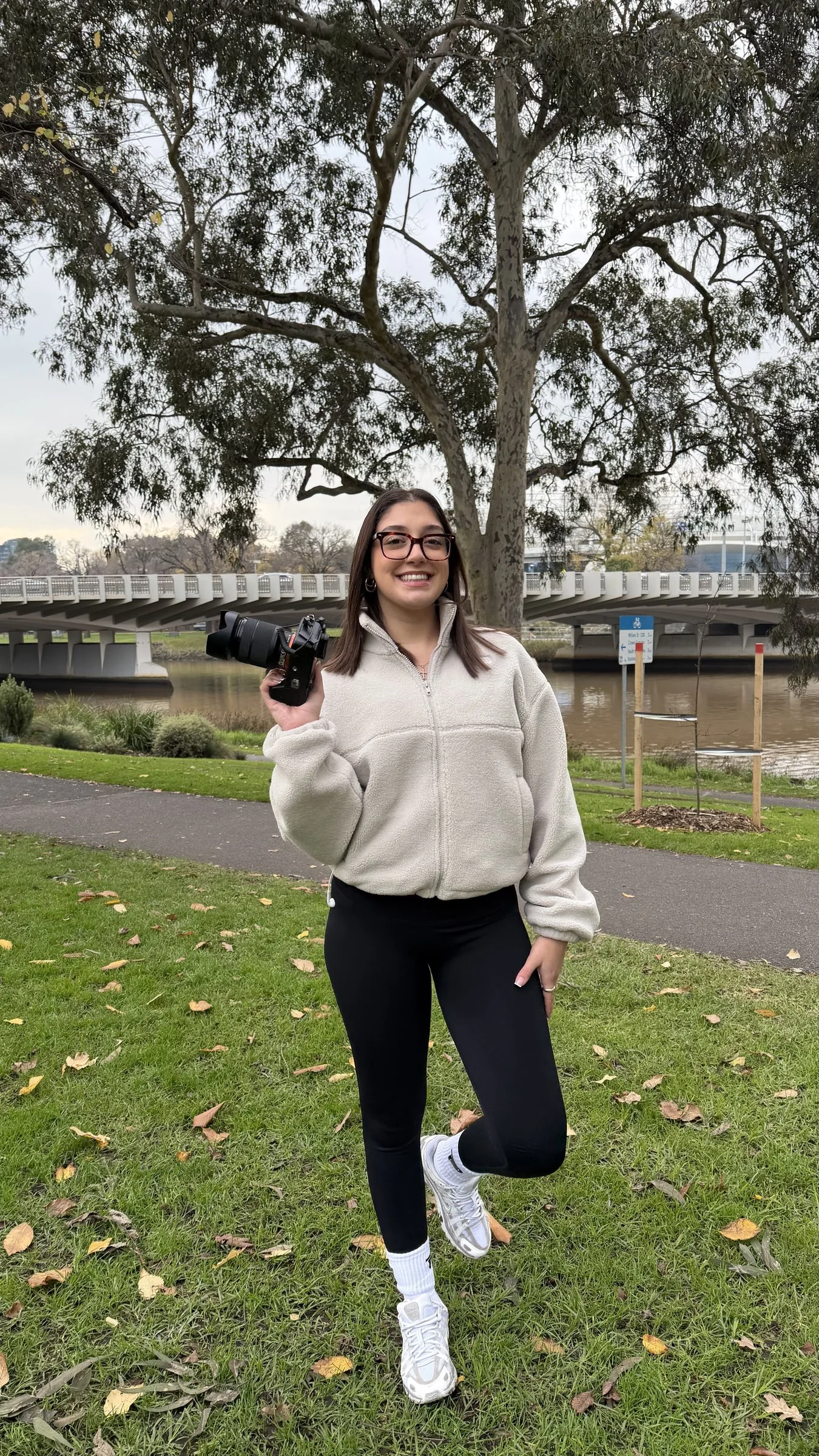 Behind the scenes with a camera in a park
