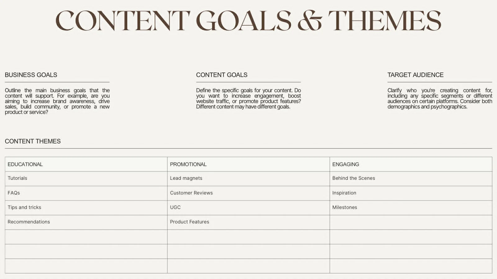 Monthly content calendar example